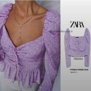 New with Tags Zara 7969/024 Blogger Fave Long Sleeve Floral Top - Small in Lilac